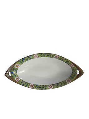Vintage Nippon Hand Painted Porcelain Relish Dish Floral Oval Serving Bowl Moria